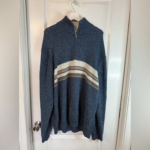 Eddie Bauer Men’s 3/4 Zip Navy Blue Stripped Long Sleeve Pullover Sweater - XXL - Picture 1 of 9